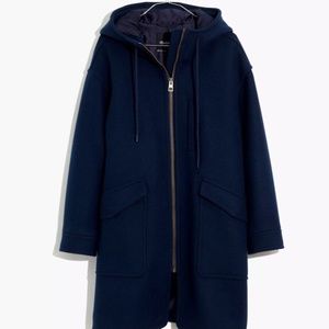 Madewell Lynnford Coat in Insuluxe Fabric Wool Hooded Navy Blue XS NWT